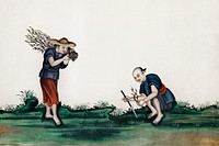 Chinese painting illustrating two men picking tea bushes (ca.1800&ndash;1899) from the Miriam and Ira D. Wallach Division of Art, Prints and Photographs: Art &amp; Architecture Collection. Original from the New York Public Library. Digitally enhanced by rawpixel.