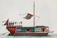 Chinese painting of a river passenger junk (ancient Chinese ship) (ca.1800&ndash;1899) from the Miriam and Ira D. Wallach Division of Art, Prints and Photographs: Art &amp; Architecture Collection. Original from the New York Public Library. Digitally enhanced by rawpixel.