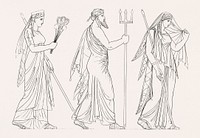 Juno, Neptune &amp; Ceres from An illustration of the Egyptian, Grecian and Roman costumes by <a href="https://www.rawpixel.com/search/Thomas%20Baxter?sort=curated&amp;rating_filter=all&amp;mode=shop&amp;page=1">Thomas Baxter</a> (1782&ndash;1821). Original from The New York Public Library. Digitally enhanced by rawpixel.