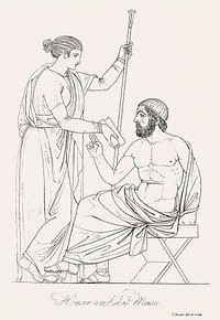 Homer & his muse from An illustration of the Egyptian, Grecian and Roman costumes by Thomas Baxter(1782–1821). Original from The New York Public Library. Digitally enhanced by rawpixel.