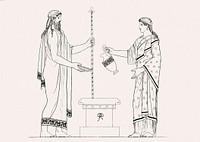 Libation from An illustration of the Egyptian, Grecian and Roman costumes by <a href="https://www.rawpixel.com/search/Thomas%20Baxter?sort=curated&amp;rating_filter=all&amp;mode=shop&amp;page=1">Thomas Baxter</a> (1782&ndash;1821). Original from The New York Public Library. Digitally enhanced by rawpixel.