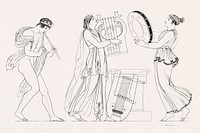 Grecian musical performers from An illustration of the Egyptian, Grecian and Roman costumes by <a href="https://www.rawpixel.com/search/Thomas%20Baxter?sort=curated&amp;rating_filter=all&amp;mode=shop&amp;page=1">Thomas Baxter</a> (1782&ndash;1821). Original from The New York Public Library. Digitally enhanced by rawpixel.