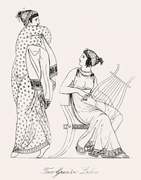 Two Grecian ladies from An illustration of the Egyptian, Grecian and Roman costumes by <a href="https://www.rawpixel.com/search/Thomas%20Baxter?sort=curated&amp;rating_filter=all&amp;mode=shop&amp;page=1">Thomas Baxter</a> (1782&ndash;1821). Original from The New York Public Library. Digitally enhanced by rawpixel.