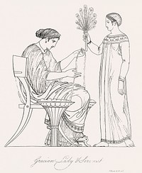 Grecian lady and servant from An illustration of the Egyptian, Grecian and Roman costumes by Thomas Baxter (1782–1821). Original from The New York Public Library. Digitally enhanced by rawpixel.