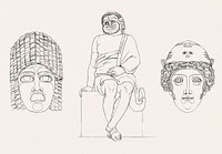 Comedian &amp; masks from An illustration of the Egyptian, Grecian and Roman costumes by <a href="https://www.rawpixel.com/search/Thomas%20Baxter?sort=curated&amp;rating_filter=all&amp;mode=shop&amp;page=1">Thomas Baxter</a> (1782&ndash;1821). Original from The New York Public Library. Digitally enhanced by rawpixel.
