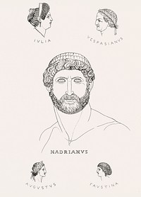 Roman heads from An illustration of the Egyptian, Grecian and Roman costumes by <a href="https://www.rawpixel.com/search/Thomas%20Baxter?sort=curated&amp;rating_filter=all&amp;mode=shop&amp;page=1">Thomas Baxter</a> (1782&ndash;1821). Original from The New York Public Library. Digitally enhanced by rawpixel.