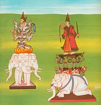 1. The King of Nats (Thagy&aacute; nat) and 2. Lord of the Great Mountain (Mah&aacute;gir&iacute; nat) from The thirty-seven nats : a phase of spirit worship prevailing in Burma (1906) by William Griggs (1832-1911). Original from The New York Public Library. Digitally enhanced by rawpixel.