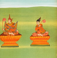 7. King Tarabya of Ava (Mint&aacute;r&aacute; nat) and 8. Receiver of the royal voice (Thandawg&aacute;n nat) from The thirty-seven nats : a phase of spirit worship prevailing in Burma (1906) by <a href="https://www.rawpixel.com/search/William%20Griggs?&amp;page=1">William Griggs</a> (1832-1911). Original from The New York Public Library. Digitally enhanced by rawpixel.