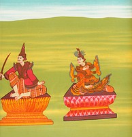 19. Lord of White Horse (Shw&eacute; Sippin nat) and 20. M&egrave;daw Shw&eacute;sag&aacute; nat (Mother of Shwe Sitpin) from The thirty-seven nats : a phase of spirit worship prevailing in Burma (1906) by <a href="https://www.rawpixel.com/search/William%20Griggs?&amp;page=1">William Griggs </a>(1832-1911). Original from The New York Public Library. Digitally enhanced by rawpixel.