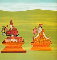27. Mintn&aacute; Maung Shin nat (Grandson of King Alaungsithu of Pagan) and 28. Lord of the White Umbrella (T&iacute;byusaung nat) from The thirty-seven nats : a phase of spirit worship prevailing in Burma (1906) by <a href="https://www.rawpixel.com/search/William%20Griggs?&amp;page=1">William Griggs</a> (1832-1911). Original from The New York Public Library. Digitally enhanced by rawpixel.
