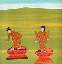 35. Lady Humpback (Shing&oacute;n nat) and 36. Lady Bandy Legs (Shingw&aacute; nat) from The thirty-seven nats : a phase of spirit worship prevailing in Burma (1906) by <a href="https://www.rawpixel.com/search/William%20Griggs?&amp;page=1">William Griggs</a> (1832-1911). Original from The New York Public Library. Digitally enhanced by rawpixel.