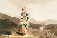 Illustration of the cranberry girl from The Costume of Yorkshire (1814) by <a href="https://www.rawpixel.com/search/George%20Walker?&amp;page=1">George Walker </a>(1781-1856). Original from The New York Public Library. Digitally enhanced by rawpixel.