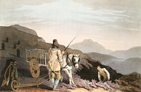 Illustration of peat cart from The Costume of Yorkshire (1814) by <a href="https://www.rawpixel.com/search/George%20Walker?&amp;page=1">George Walker </a>(1781-1856). Original from The New York Public Library. Digitally enhanced by rawpixel.