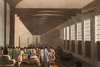 Illustration of the cloth hall from The Costume of Yorkshire (1814) by <a href="https://www.rawpixel.com/search/George%20Walker?&amp;page=1">George Walker </a>(1781-1856). Original from The New York Public Library. Digitally enhanced by rawpixel.