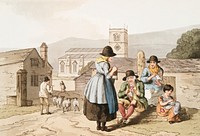 Illustration of Wensley Dale knitters from The Costume of Yorkshire (1814) by <a href="https://www.rawpixel.com/search/George%20Walker?&amp;page=1">George Walker </a>(1781-1856). Original from The New York Public Library. Digitally enhanced by rawpixel.