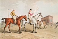 Illustration of jockies from The Costume of Yorkshire (1814) by <a href="https://www.rawpixel.com/search/George%20Walker?&amp;page=1">George Walker </a>(1781-1856). Original from The New York Public Library. Digitally enhanced by rawpixel.