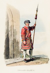 Illustration of the Yeoman of the guard from Picturesque Representations of the Dress and Manners of the English(1814) by William Alexander (1767-1816). Original from The New York Public Library. Digitally enhanced by rawpixel.