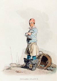 Illustration of a hastings fisherman from Picturesque Representations of the Dress and Manners of the English(1814) by <a href="https://www.rawpixel.com/search/William%20Alexander?&amp;page=1">William Alexander</a> (1767-1816). Original from The New York Public Library. Digitally enhanced by rawpixel.