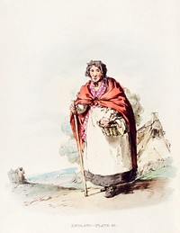 Illustration of market-woman from Picturesque Representations of the Dress and Manners of the English(1814) by <a href="https://www.rawpixel.com/search/William%20Alexander?&amp;page=1">William Alexander</a> (1767-1816). Original from The New York Public Library. Digitally enhanced by rawpixel.