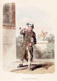 Illustration of a newsman from Picturesque Representations of the Dress and Manners of the English(1814) by <a href="https://www.rawpixel.com/search/William%20Alexander?&amp;page=1">William Alexander</a> (1767-1816). Original from The New York Public Library. Digitally enhanced by rawpixel.