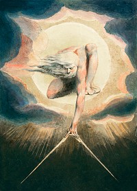 Ancient of Days Setting a Compass to the Earth (1794) illustration from Europe: a Prophecy by <a href="https://www.rawpixel.com/search/William%20Blake?sort=curated&amp;rating_filter=all&amp;mode=shop&amp;page=1">William Blake</a> (1752-1827). Original from The New York Public Library. Digitally enhanced by rawpixel.