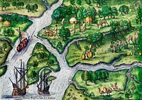 Port Royal, South Carolina illustration from Grand voyages (1596) by <a href="https://www.rawpixel.com/search/Theodor%20de%20Bry?sort=curated&amp;rating_filter=all&amp;mode=shop&amp;page=1">Theodor de Bry</a> (1528-1598). Original from The New York Public Library. Digitally enhanced by rawpixel.