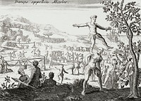 A men's dance illustration from Grand voyages (1596) by Theodor de Bry (1528-1598). Original from The New York Public Library. Digitally enhanced by rawpixel.