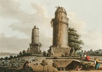 Monuments near Tortosa from Views in the Ottoman Dominions, in Europe, in Asia, and some of the Mediterranean islands (1810) illustrated by <a href="https://www.rawpixel.com/search/Luigi%20Mayer?&amp;page=1">Luigi Mayer</a> (1755-1803).