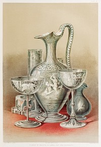 Group of objects in glass from the Industrial arts of the Nineteenth Century (1851-1853) by <a href="https://www.rawpixel.com/search/Sir%20Matthew%20Digby%20wyatt?">Sir Matthew Digby wyatt</a> (1820-1877).