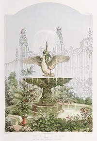 Fountain and ornamental gates from the Industrial arts of the Nineteenth Century (1851-1853) by <a href="https://www.rawpixel.com/search/Sir%20Matthew%20Digby%20wyatt?">Sir Matthew Digby wyatt</a> (1820-1877).
