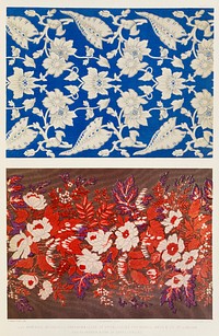 Silk brocades from the Industrial arts of the Nineteenth Century (1851-1853) by <a href="https://www.rawpixel.com/search/Sir%20Matthew%20Digby%20wyatt?">Sir Matthew Digby wyatt</a> (1820-1877).
