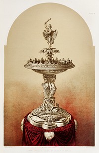 Centre piece in silver from the Industrial arts of the Nineteenth Century (1851-1853) by <a href="https://www.rawpixel.com/search/Sir%20Matthew%20Digby%20wyatt?">Sir Matthew Digby wyatt</a> (1820-1877).