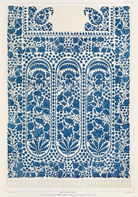 Indian scarf end embroidered at Dacca on white muslin from the Industrial arts of the Nineteenth Century (1851-1853) by Sir Matthew Digby wyatt (1820-1877).