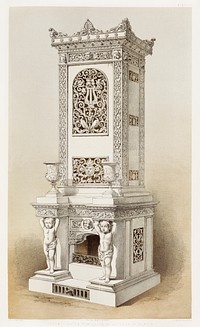 Stove in white porcelain from the Industrial arts of the Nineteenth Century (1851-1853) by <a href="https://www.rawpixel.com/search/Sir%20Matthew%20Digby%20wyatt?">Sir Matthew Digby wyatt</a> (1820-1877).