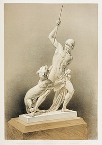 &quot;The hunter fighting with the panther&quot; A statue by Jerichau of Copenhagen from the Industrial arts of the Nineteenth Century (1851-1853) by <a href="https://www.rawpixel.com/search/Sir%20Matthew%20Digby%20wyatt?">Sir Matthew Digby wyatt</a> (1820-1877).