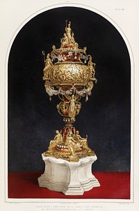Gold vase enriched with jewels and enamels from the Industrial arts of the Nineteenth Century (1851-1853) by <a href="https://www.rawpixel.com/search/Sir%20Matthew%20Digby%20wyatt?">Sir Matthew Digby wyatt</a> (1820-1877).