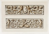 Luca-della-Robbia friezes from the Industrial arts of the Nineteenth Century (1851-1853) by <a href="https://www.rawpixel.com/search/Sir%20Matthew%20Digby%20wyatt?">Sir Matthew Digby wyatt</a> (1820-1877).