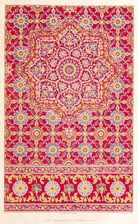 Indian embroidery on crimson silk from the Industrial arts of the Nineteenth Century (1851-1853) by <a href="https://www.rawpixel.com/search/Sir%20Matthew%20Digby%20wyatt?">Sir Matthew Digby wyatt</a> (1820-1877).