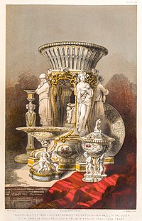 Objects selected from a dessert service presented by her majesty the queen to the emperor of Austria from the Industrial arts of the Nineteenth Century (1851-1853) by <a href="https://www.rawpixel.com/search/Sir%20Matthew%20Digby%20wyatt?">Sir Matthew Digby wyatt</a> (1820-1877).