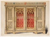 Cabinet in oak with brass panels from the Industrial arts of the Nineteenth Century (1851-1853) by Sir Matthew Digby wyatt (1820-1877).