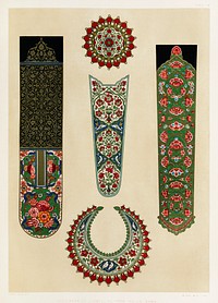 Specimens of enamelling from Indian arms from the Industrial arts of the Nineteenth Century (1851-1853) by <a href="https://www.rawpixel.com/search/Sir%20Matthew%20Digby%20wyatt?">Sir Matthew Digby wyatt</a> (1820-1877).