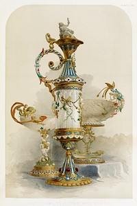 Group of enamelled objects from the Industrial arts of the Nineteenth Century (1851-1853) by <a href="https://www.rawpixel.com/search/Sir%20Matthew%20Digby%20wyatt?">Sir Matthew Digby wyatt</a> (1820-1877).