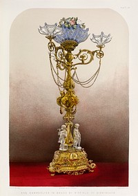 Gas chandelier in brass from the Industrial arts of the Nineteenth Century (1851-1853) by <a href="https://www.rawpixel.com/search/Sir%20Matthew%20Digby%20wyatt?">Sir Matthew Digby wyatt</a> (1820-1877).