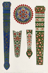 Specimens of Indian enamelling from the Industrial arts of the Nineteenth Century (1851-1853) by <a href="https://www.rawpixel.com/search/Sir%20Matthew%20Digby%20wyatt?">Sir Matthew Digby wyatt</a> (1820-1877).