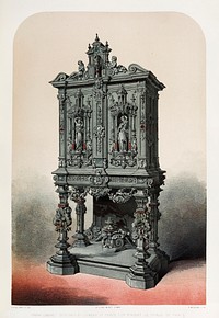 Ebony cabinet from the Industrial arts of the Nineteenth Century (1851-1853) by <a href="https://www.rawpixel.com/search/Sir%20Matthew%20Digby%20wyatt?">Sir Matthew Digby wyatt</a> (1820-1877).