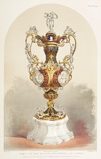 Enamelled vase from the Industrial arts of the Nineteenth Century (1851-1853) by <a href="https://www.rawpixel.com/search/Sir%20Matthew%20Digby%20wyatt?">Sir Matthew Digby wyatt</a> (1820-1877).