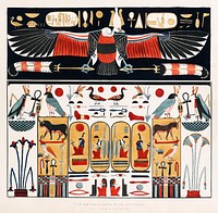 Upper part represents the Eagle illustration from the kings tombs in Thebes by <a href="https://www.rawpixel.com/search/Giovanni%20Battista%20Belzoni?">Giovanni Battista Belzoni</a> (1778-1823) from Plates illustrative of the researches and operations in Egypt and Nubia (1820). Original from New York public library. Digitally enhanced by rawpixel.