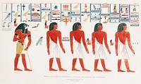 Procession of Egyptian illustration from the kings tombs in Thebes by <a href="https://www.rawpixel.com/search/Giovanni%20Battista%20Belzoni?">Giovanni Battista Belzoni</a> (1778-1823) from Plates illustrative of the researches and operations in Egypt and Nubia (1820). Original from New York public library. Digitally enhanced by rawpixel.