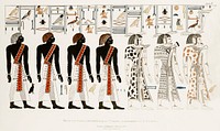 Procession of Ethiopians illustration from the kings tombs in Thebes by <a href="https://www.rawpixel.com/search/Giovanni%20Battista%20Belzoni?">Giovanni Battista Belzoni</a> (1778-1823) from Plates illustrative of the researches and operations in Egypt and Nubia (1820). Original from New York public library. Digitally enhanced by rawpixel.