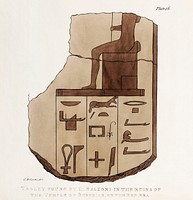 Plate 16 : Tablet of brecchia stone with Hieroglyphics illustration from the kings tombs in Thebes by <a href="https://www.rawpixel.com/search/Giovanni%20Battista%20Belzoni?">Giovanni Battista Belzoni</a> (1778-1823) from Plates illustrative of the researches and operations in Egypt and Nubia (1820). Original from New York public library. Digitally enhanced by rawpixel.